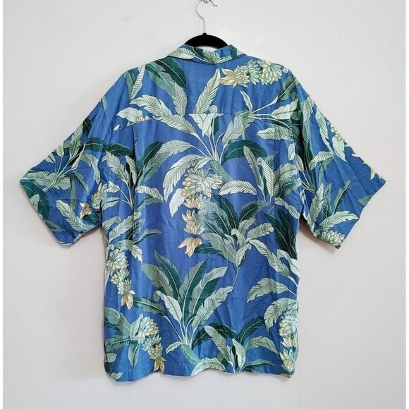 Seven Palm Brand Silk Hawaiian Shirt Men's Large Blue Short Sleeve Button Up - Picture 3 of 3